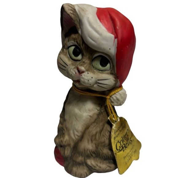 Vintage Jasco Holiday Xmas Cat Critter Bell 1980 Taiwan Porcelain Bisque & angel - Picture 3 of 15